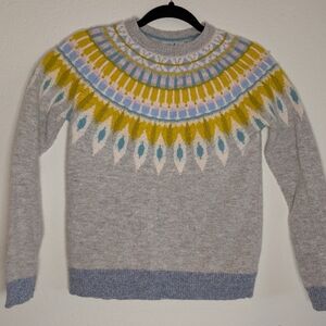 Lamb's Wool! Beacon Kid's Fair Isle Gray and Yellow Patterned Crewneck Sweater